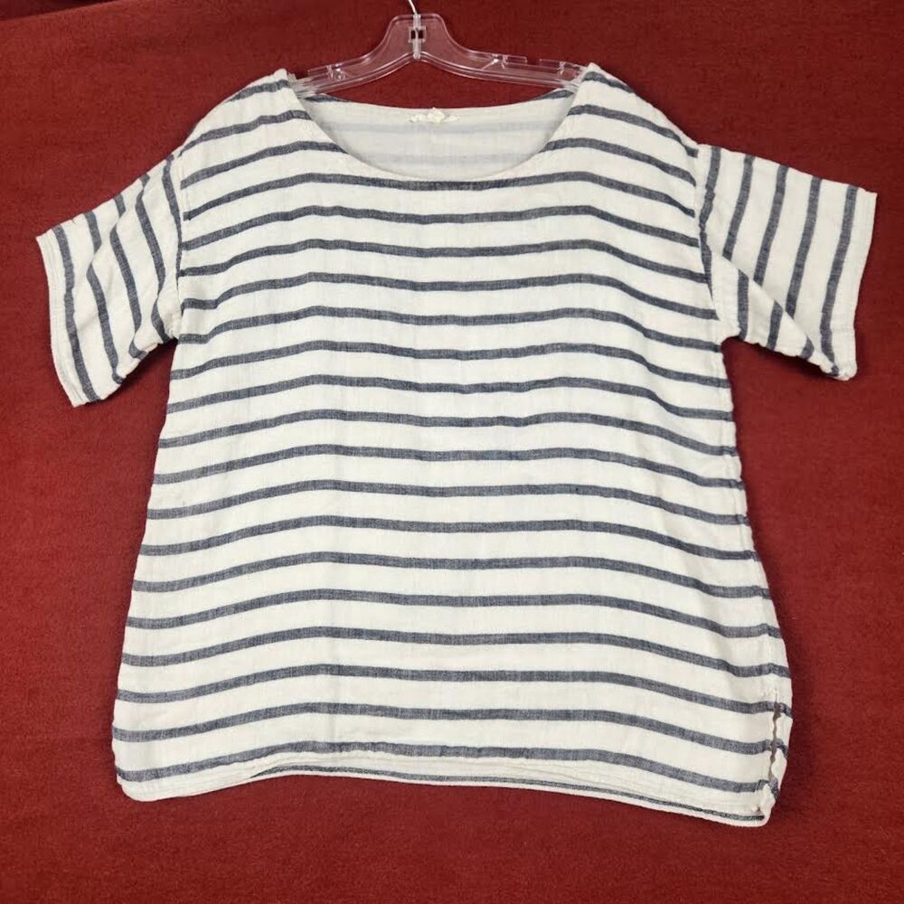 Eileen Fisher Women's Linen Black-White Top Size M Coquette Cottage Quiet Luxury